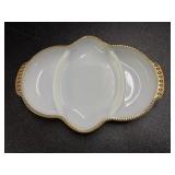 Fire-King milk glass 3-section divided relish
