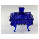Colbalt Blue Glass Footed Casket Box