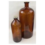 Vintage Amber Fleecy White Bottle and Large Amber
