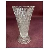 Vintage Diamond Point Cut Glass Vase Footed Decor