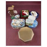Assorted tins and plastic canvas decor