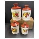 (4) Piece Canister Set 1960s? Vegetables Fruit
