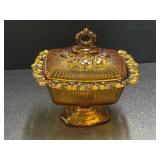 Vintage Indiana Glass Amber Lace Edge Footed