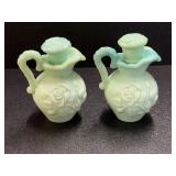 (2) Avon Vintage Mini Jade Green Slag Glass