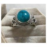 925 Stamped Ring w/ Faux Turquoise Size7
