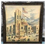 Vtg. Framed Litho of Sioux City Corn Palace