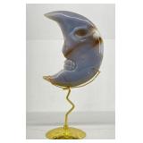 Blue Agate Moon Carving on stand, 247g