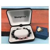Vtg. Chaika ring watch & gemstone bracelet