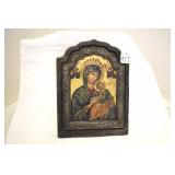 Greek Icon, Paint on wood,metal overlay surround