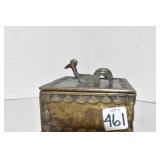 Tea Caddy, 4 x 4 x 3" Tall, Bird, Brass or