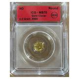 MS70 1/2 Gram Gold Clover Round