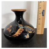 Fenton Black Autumn Leaf Signed Vase