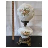 Milk Glass Floral Hurricane Lamp