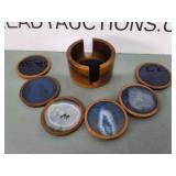 Vintage Wood and Blue Agate Geode Stone Coasters