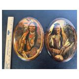 Vintage Native American Themed Lacquered Wood Art