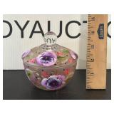 Hand Painted Signed Glass Lidded Trinket Dish