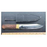 Fixed-Blade Brass and Wood India Knife and Sheath