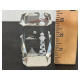 Etched Crystal Lighthouse Paperweight