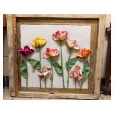 Antique Pastel Fabric Tulips on Framed Window
