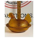 Vintage Amber Indiana Glass Hen on a Nest
