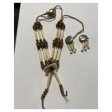 Native Ameri Buffalo Bone Necklace and Earrings