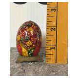 Hand Painted Wood Decorative Egg with Brass Base