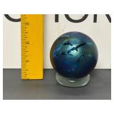 Iridescent Blue Glass Paperweight