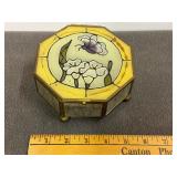 Vintage Glass and Brass Footed Trinket Box