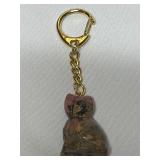 Carved Crystal Rhodonite Cat Keychain