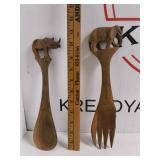 Vintage Hand Carved Wooden Salad Utensils