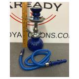 Blue Glass and Chrome Hookah and Hose