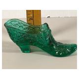 Green Pressed Glass Shoe