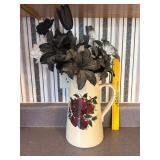 Stoneware Apple Pitcher with Artificial Flowers