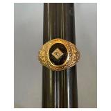 Size 10 10K Gold Black Onyx Diamond US Navy Ring