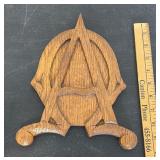 Hand Carved Alpha and Omega Wooden Plaque
