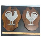Vintage Wooden Wall Plaques with Roosters