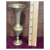 Vintage Etched Brass Pedestal Bud Vase