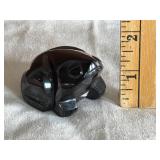 Stylized Hand Carved Black Obsidian Frog