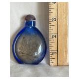 Chinese Blue Glass Reverse Painted Snuff Bottle