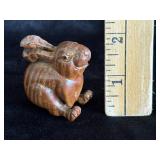 Hand Carved Wooden Crouching Rabbit