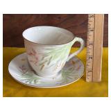 Belleek Embossed Grass Teacup & Saucer