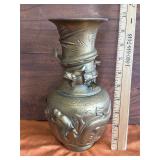 Chinese Embossed Brass Dragon Vase