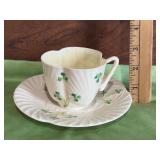 Belleek Porcelain Shamrock Cup & Saucer