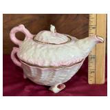 Belleek Neptune Pink, Gold Rim Teapot