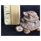 Carved Wooden Bale of Turtles Signed
