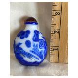 Chinese Peking Glass Blue Overlay Snuff Bottle