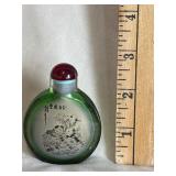 Chinese Green Glass Reverse Painted Snuff Bottle