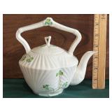 Belleek Porcelain Shamrock Harp Teapot