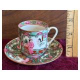 Famille Rose Medallion Porcelain Teacup & Saucer