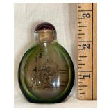 Chinese Green Glass Reverse Painted Snuff Bottle